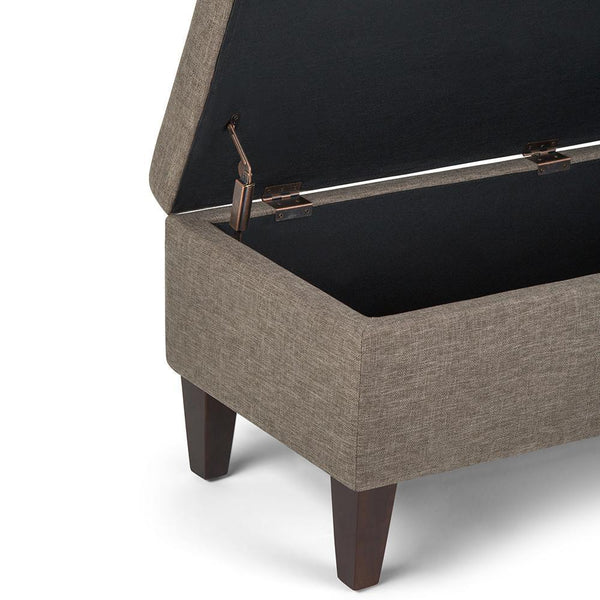 Fawn Brown Linen Style Fabric | Monroe Storage Ottoman in Vegan Leather