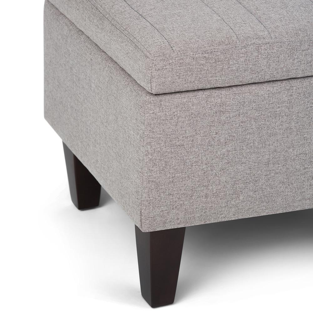 Cloud Grey Linen Style Fabric | Monroe Storage Ottoman in Vegan Leather