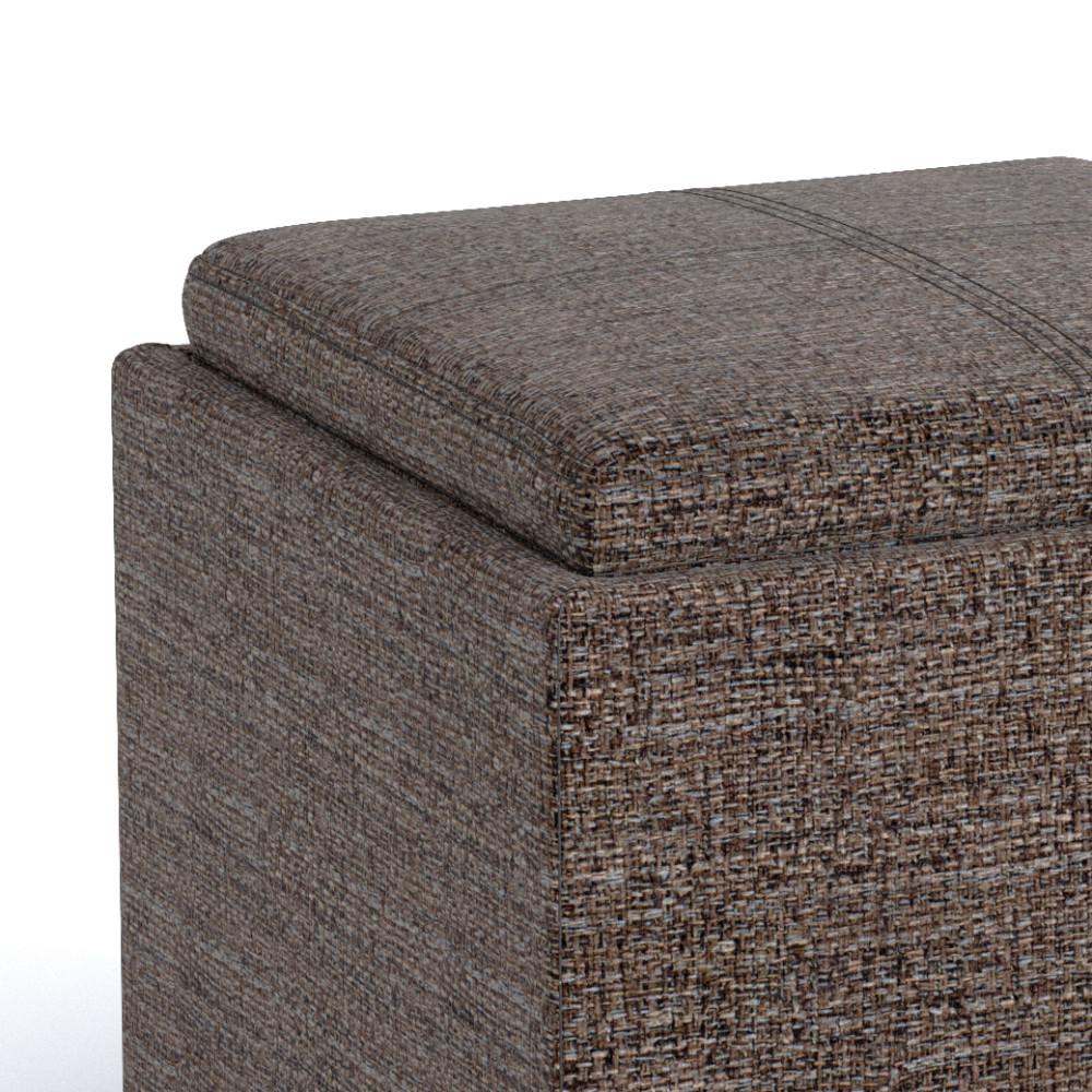 Mink Brown Tweed Style Fabric | Rockwood Vegan Leather Cube Storage Ottoman with Tray