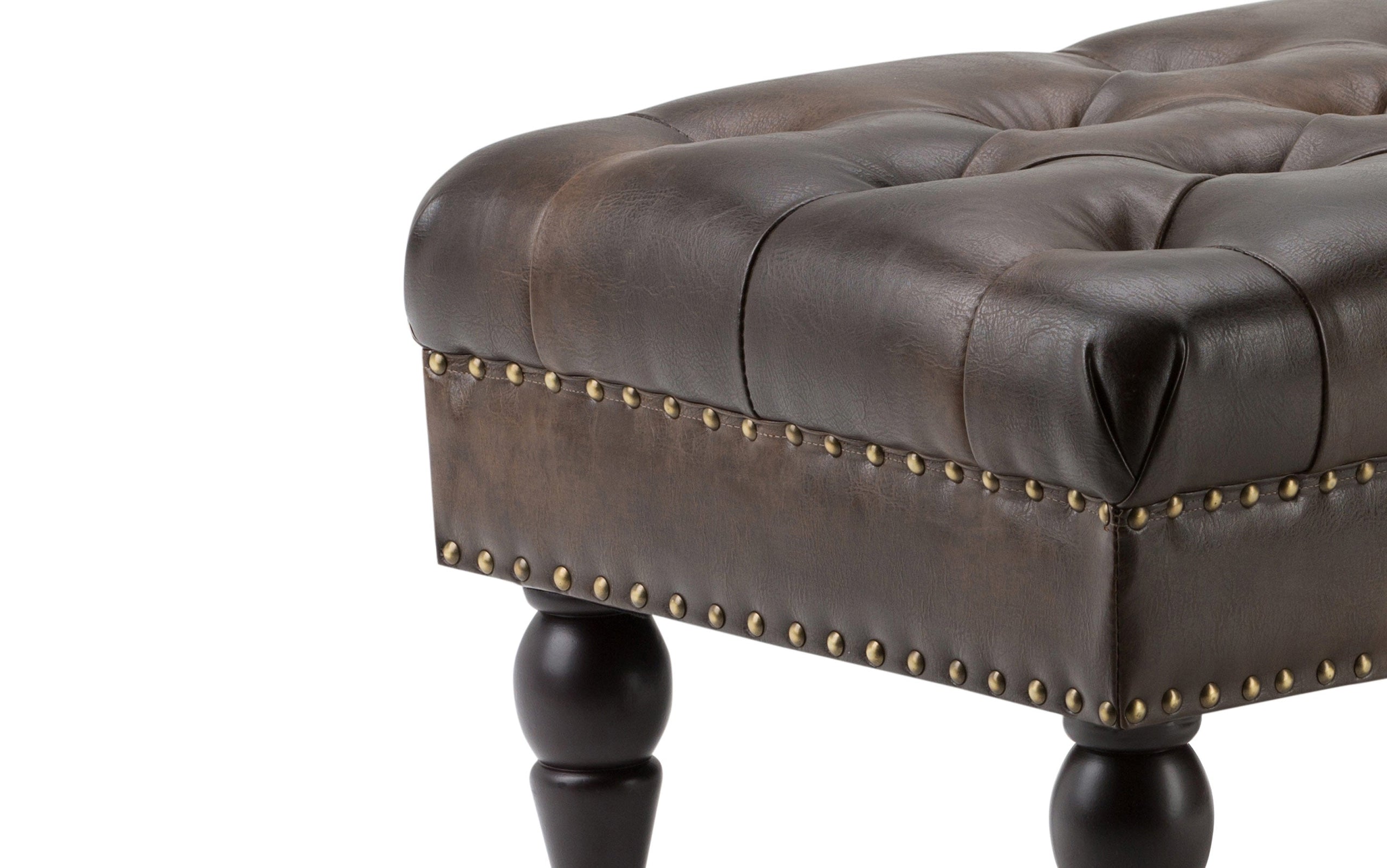 Distressed Brown Distressed Vegan Leather | Henley Tufted Ottoman