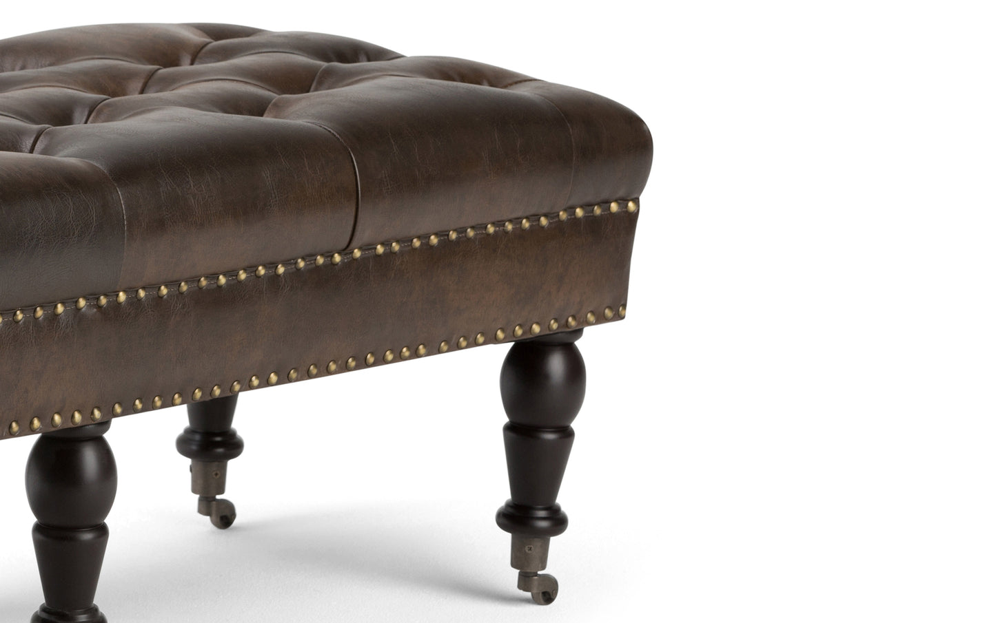 Distressed Brown Distressed Vegan Leather | Henley Tufted Ottoman