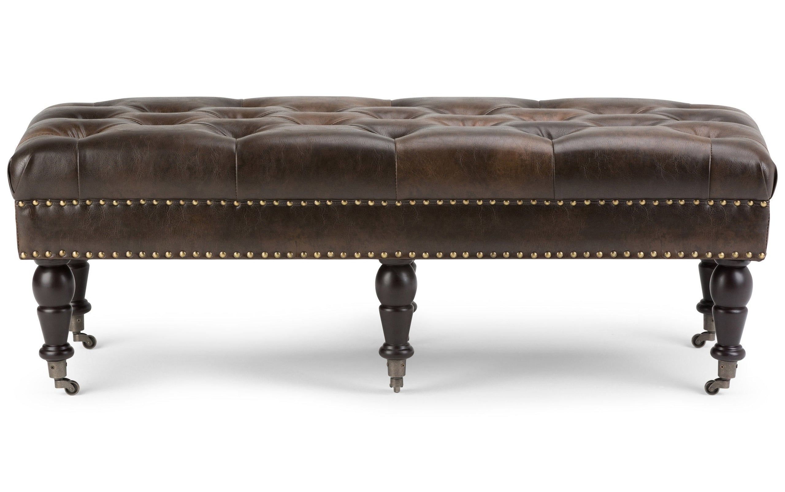 Distressed Brown Distressed Vegan Leather | Henley Tufted Ottoman