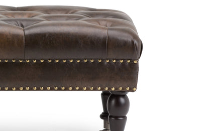 Distressed Brown Distressed Vegan Leather | Henley Tufted Ottoman