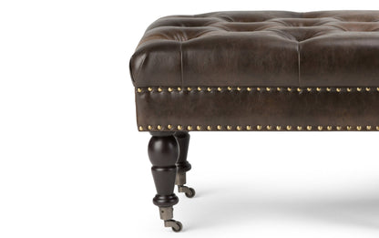 Distressed Brown Distressed Vegan Leather | Henley Tufted Ottoman