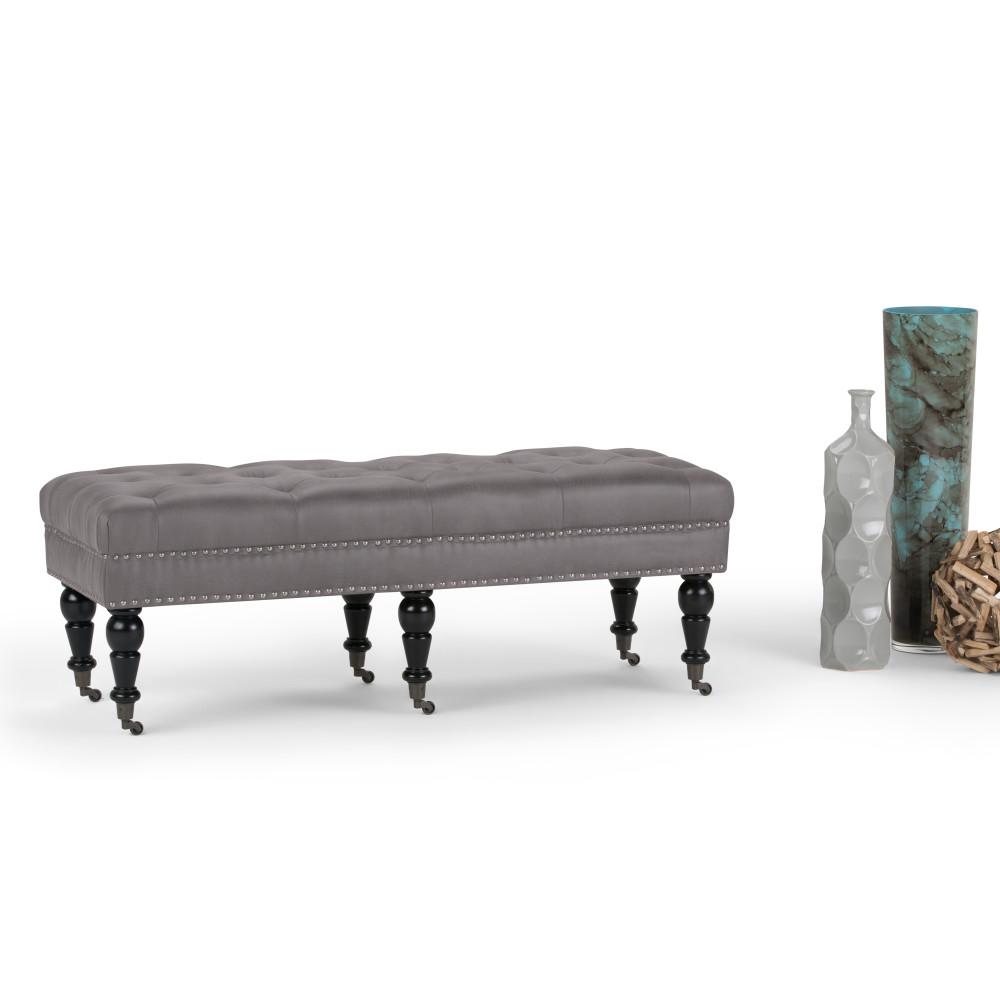 Distressed Slate Grey Distressed Vegan Leather  | Henley Tufted Ottoman