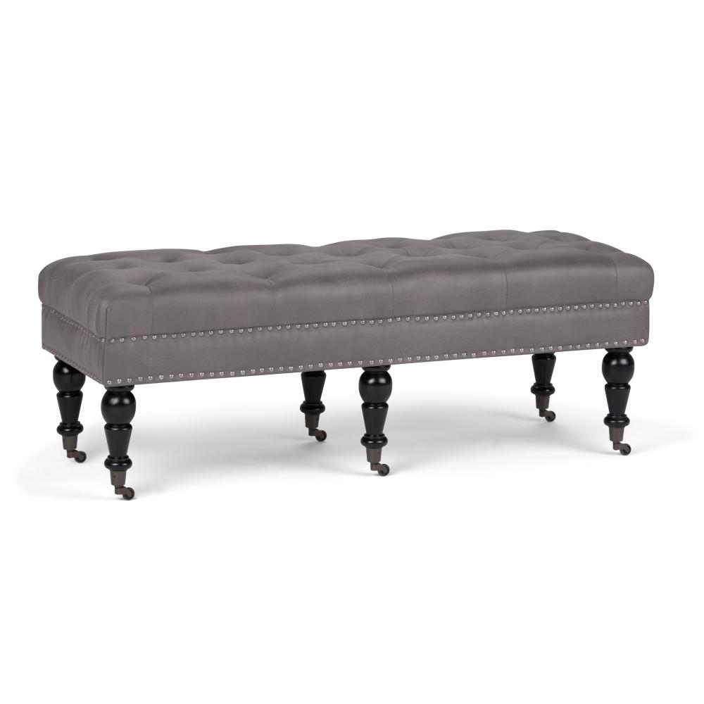 Distressed Slate Grey Distressed Vegan Leather  | Henley Tufted Ottoman