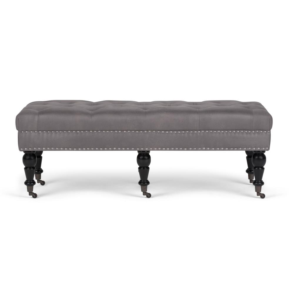 Distressed Slate Grey Distressed Vegan Leather  | Henley Tufted Ottoman