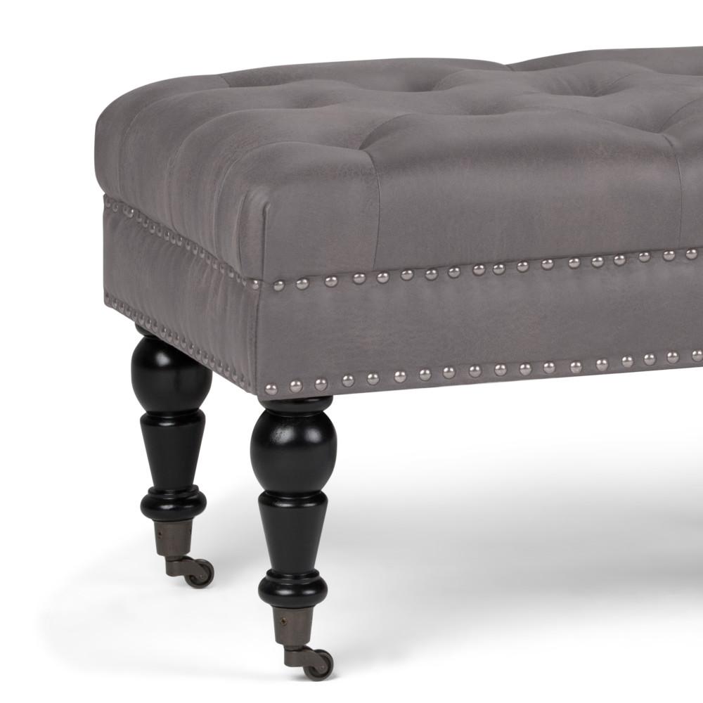 Distressed Slate Grey Distressed Vegan Leather  | Henley Tufted Ottoman