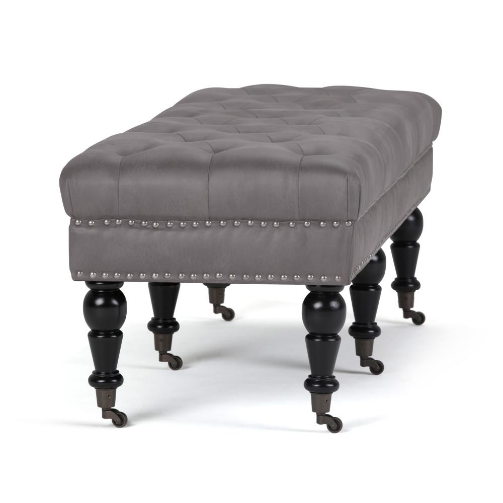 Distressed Slate Grey Distressed Vegan Leather  | Henley Tufted Ottoman