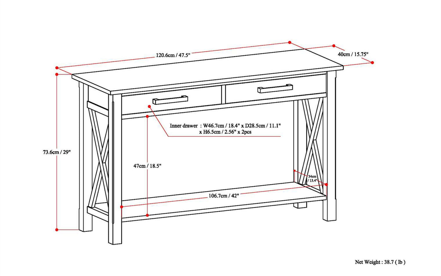 Distressed Grey | Kitchener 47.5 inch Console Sofa Table