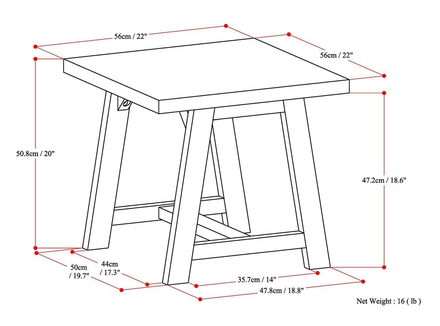 Dark Chestnut Brown | Sawhorse 22 inch End Side Table