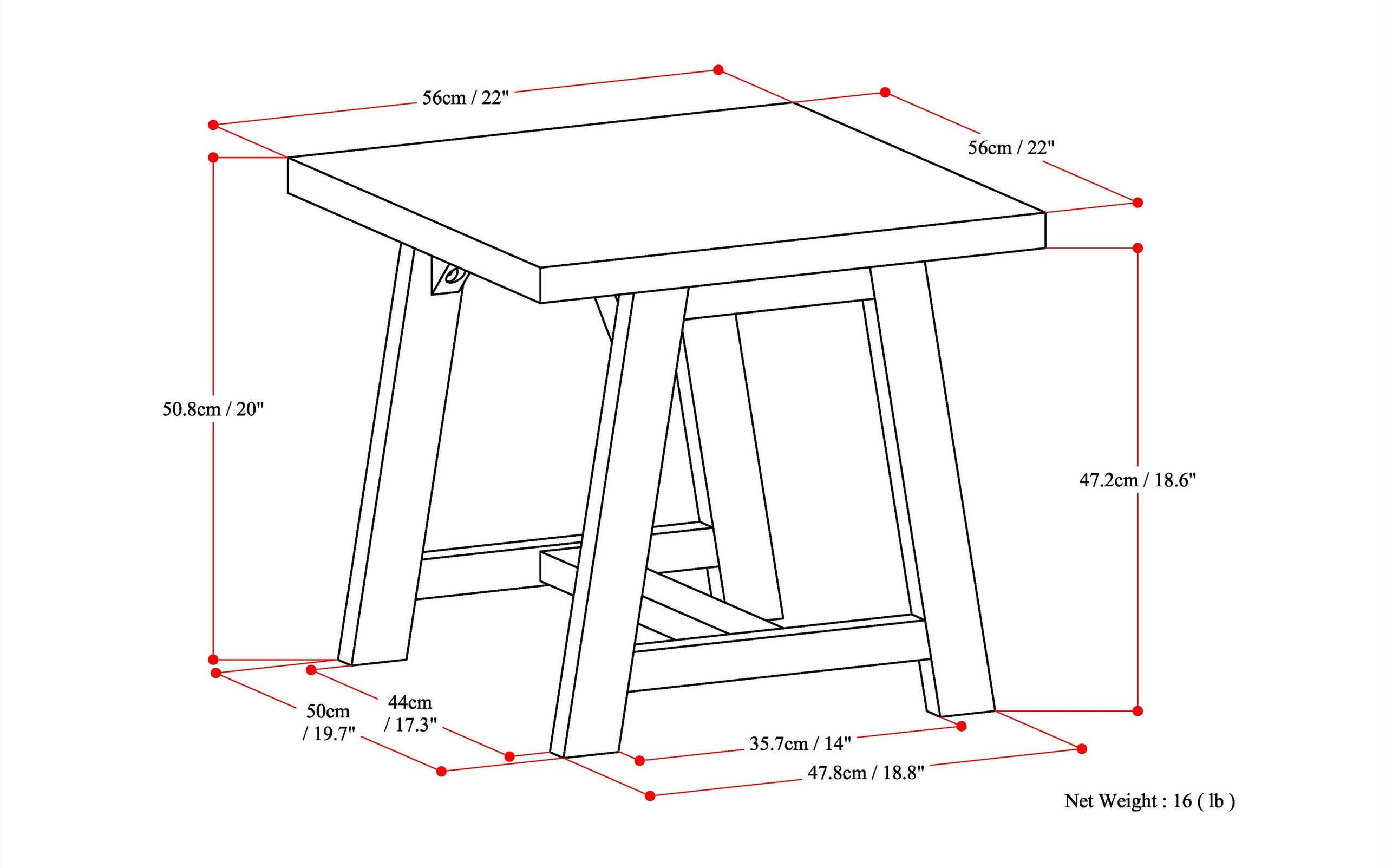 Distressed Grey | Sawhorse 22 inch End Side Table