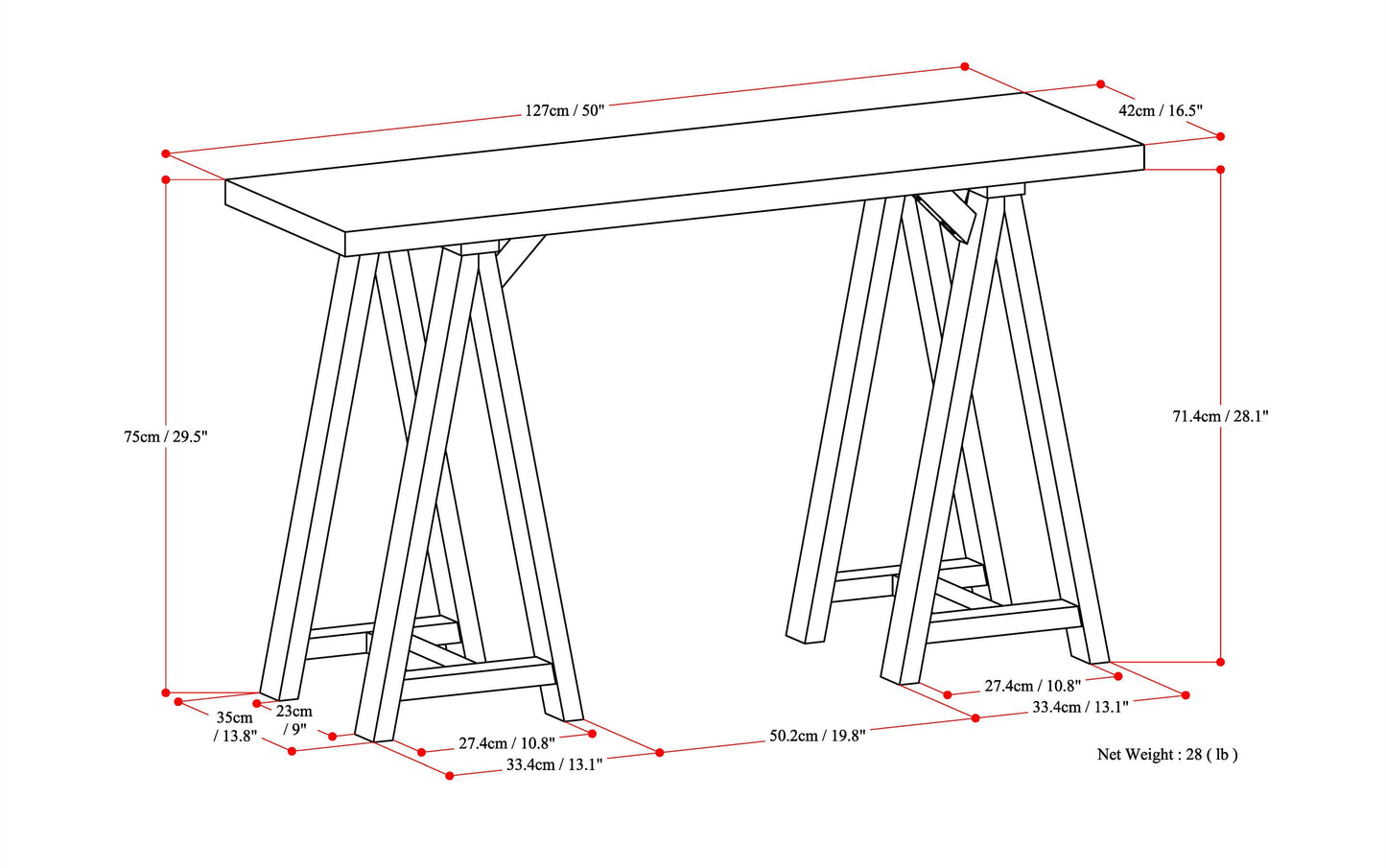 Distressed Grey | Sawhorse 50 inch Console Sofa Table