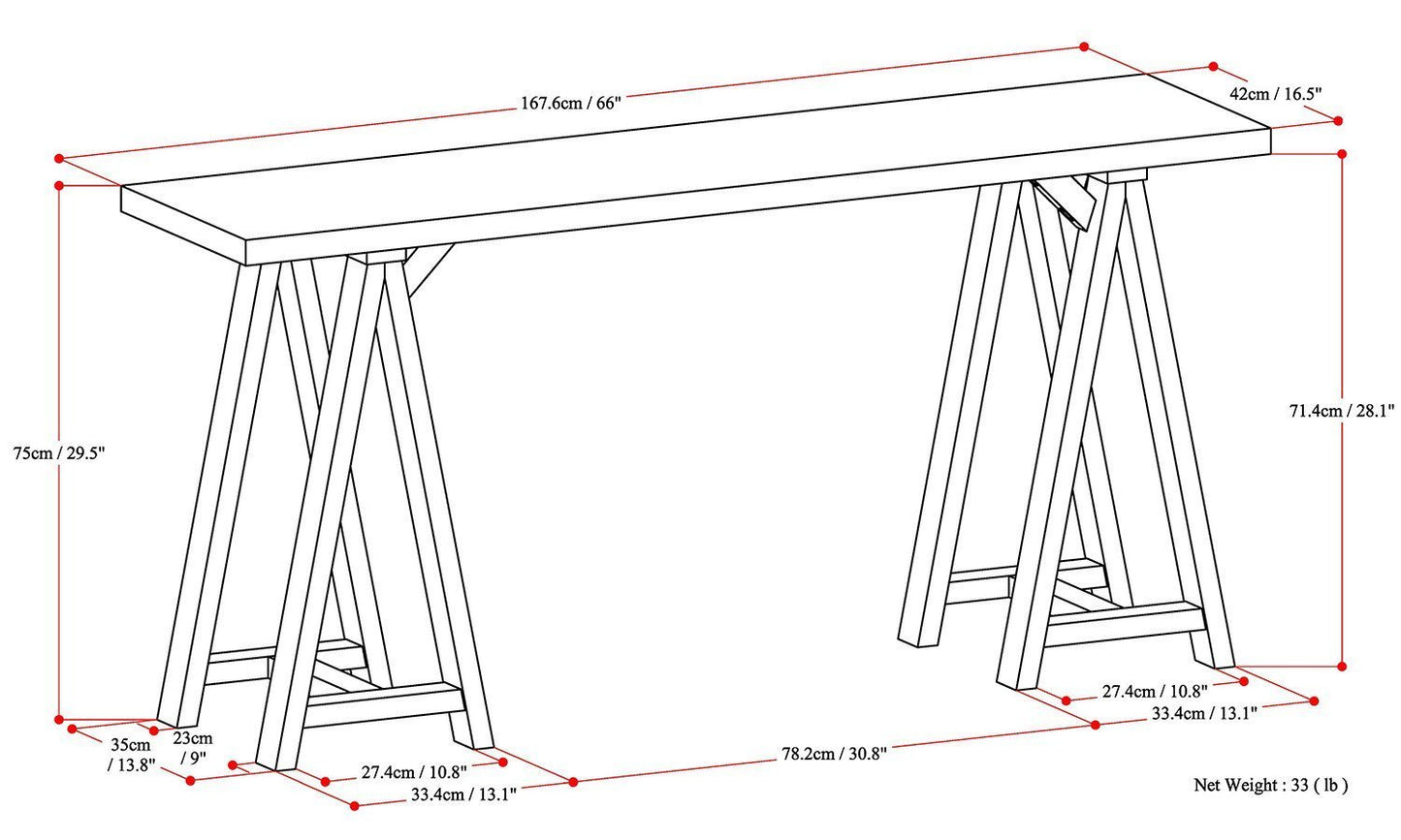 Dark Chestnut Brown | Sawhorse 66 inch Wide Console Sofa Table