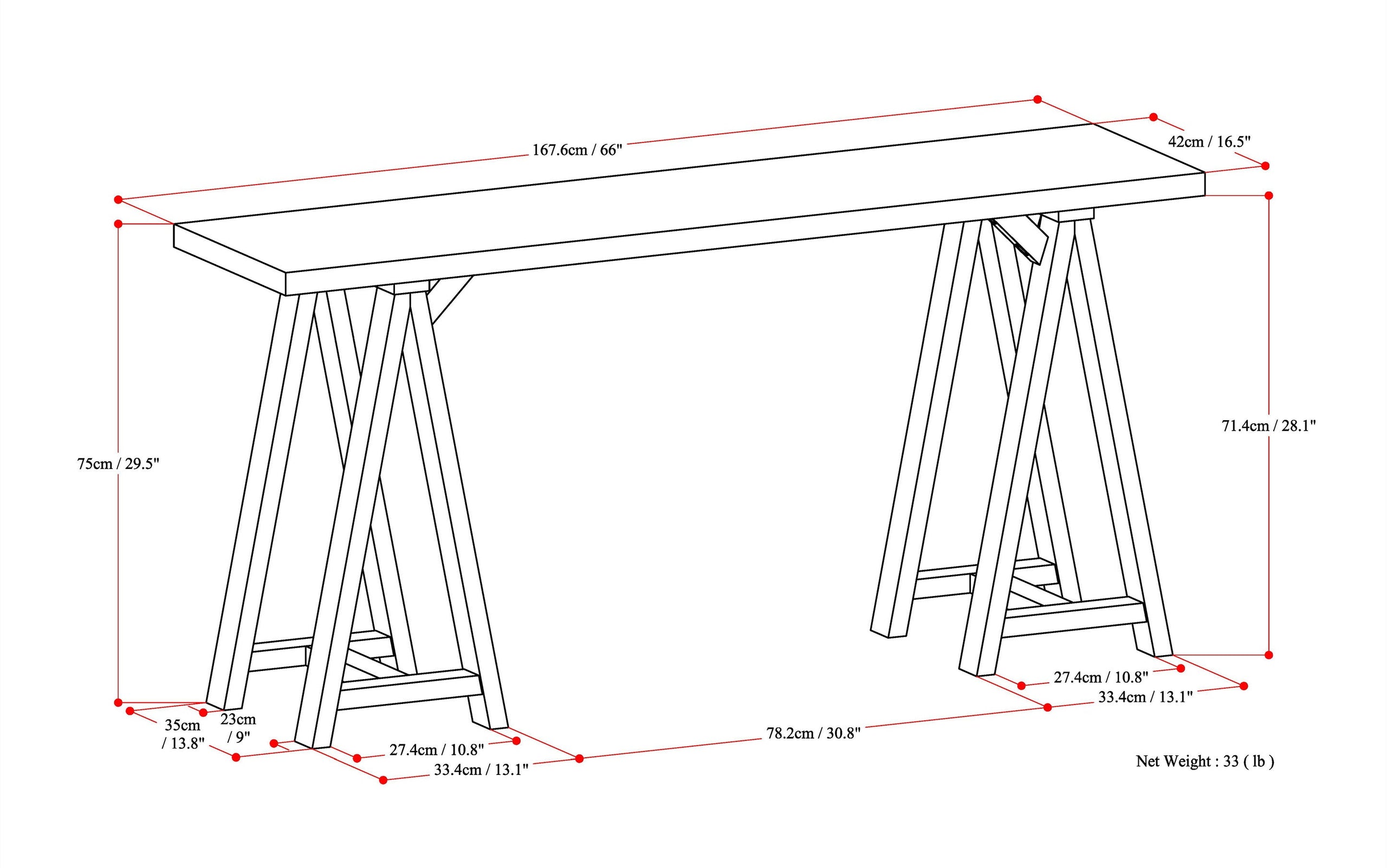 Distressed Grey | Sawhorse 66 inch Wide Console Sofa Table