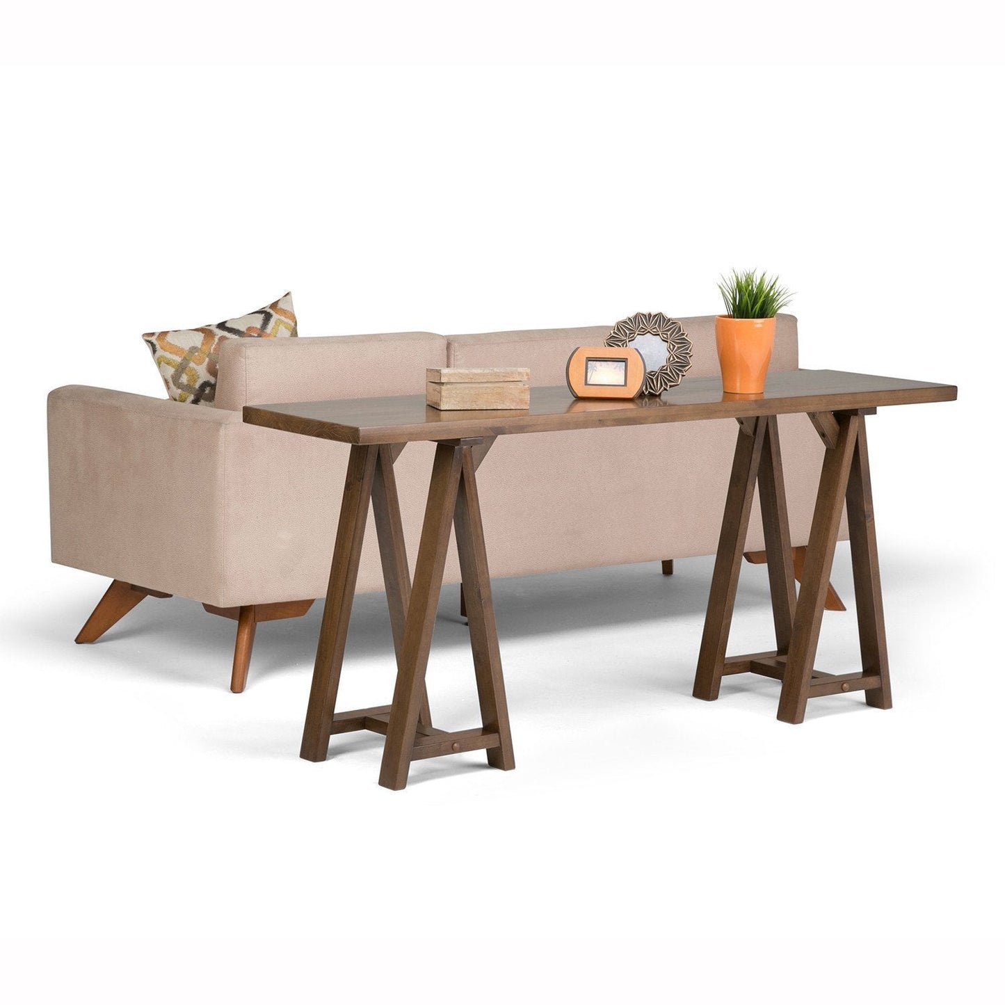 Medium Saddle Brown | Sawhorse 66 inch Wide Console Sofa Table