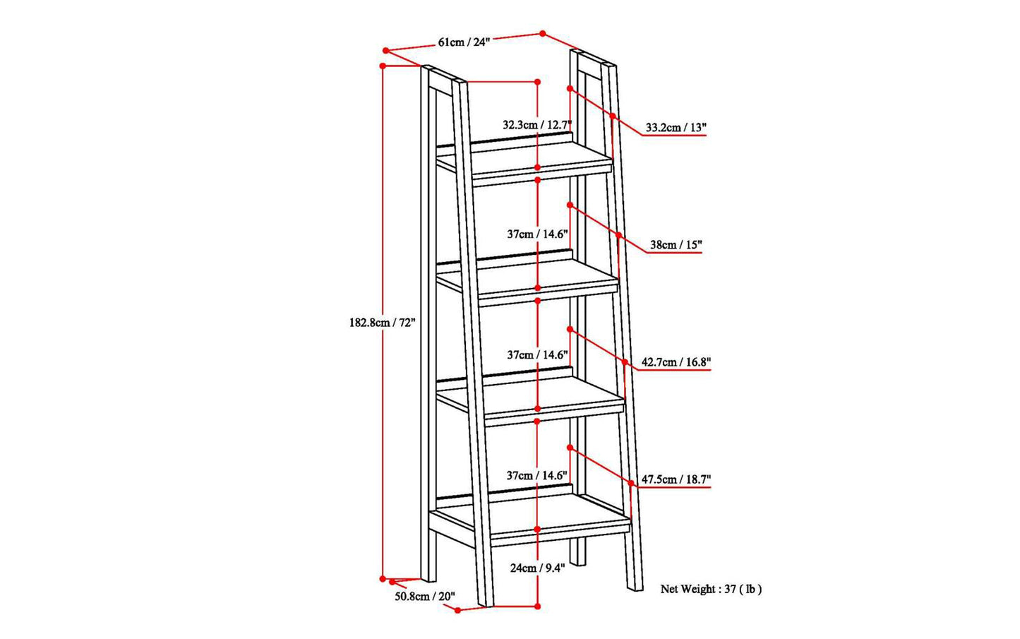 Distressed Grey | Sawhorse 24 inch Ladder Shelf