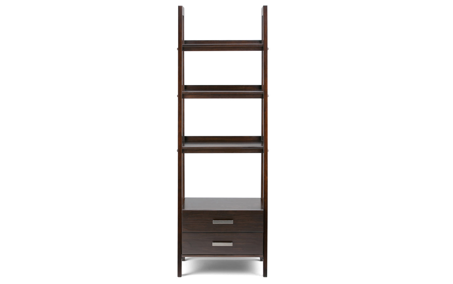 Dark Chestnut Brown | Sawhorse 24 inch Ladder Shelf with Storage