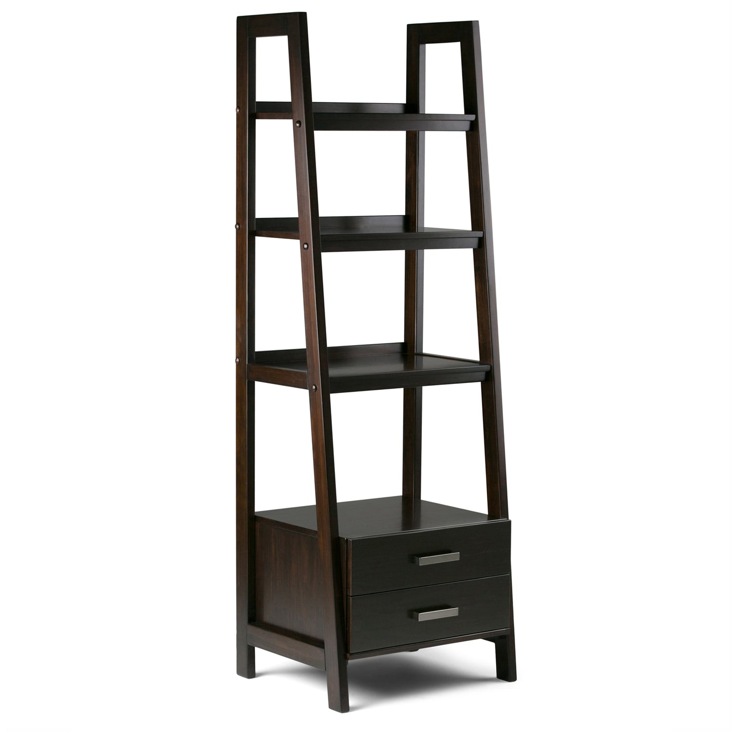 Dark Chestnut Brown | Sawhorse 24 inch Ladder Shelf with Storage