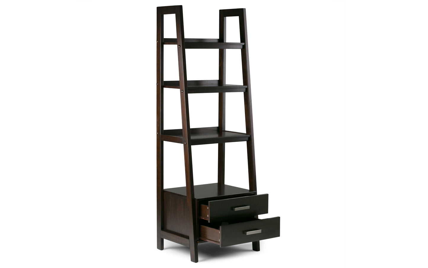 Dark Chestnut Brown | Sawhorse 24 inch Ladder Shelf with Storage