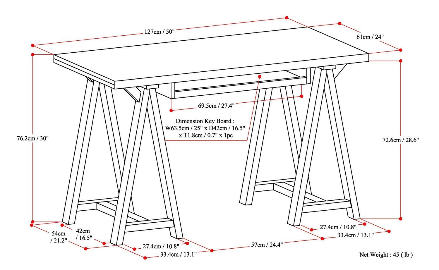 Distressed Grey | Sawhorse 50 inch Small Desk