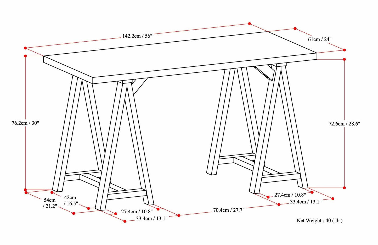 Dark Chestnut Brown | Sawhorse Writing Desk