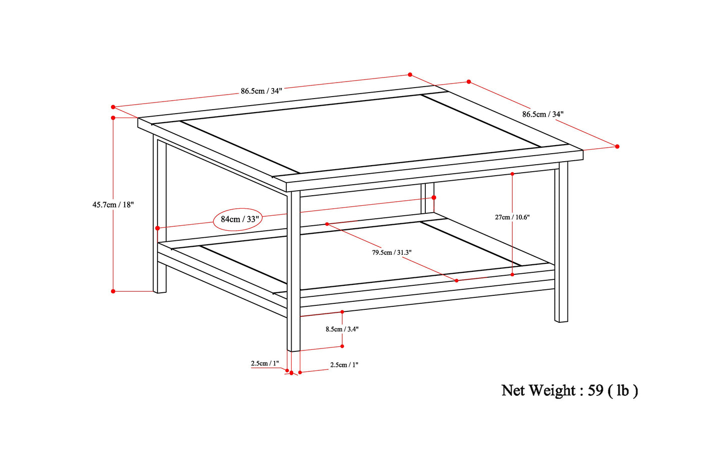 Dark Cognac Brown | Skyler 34 inch Square Coffee Table