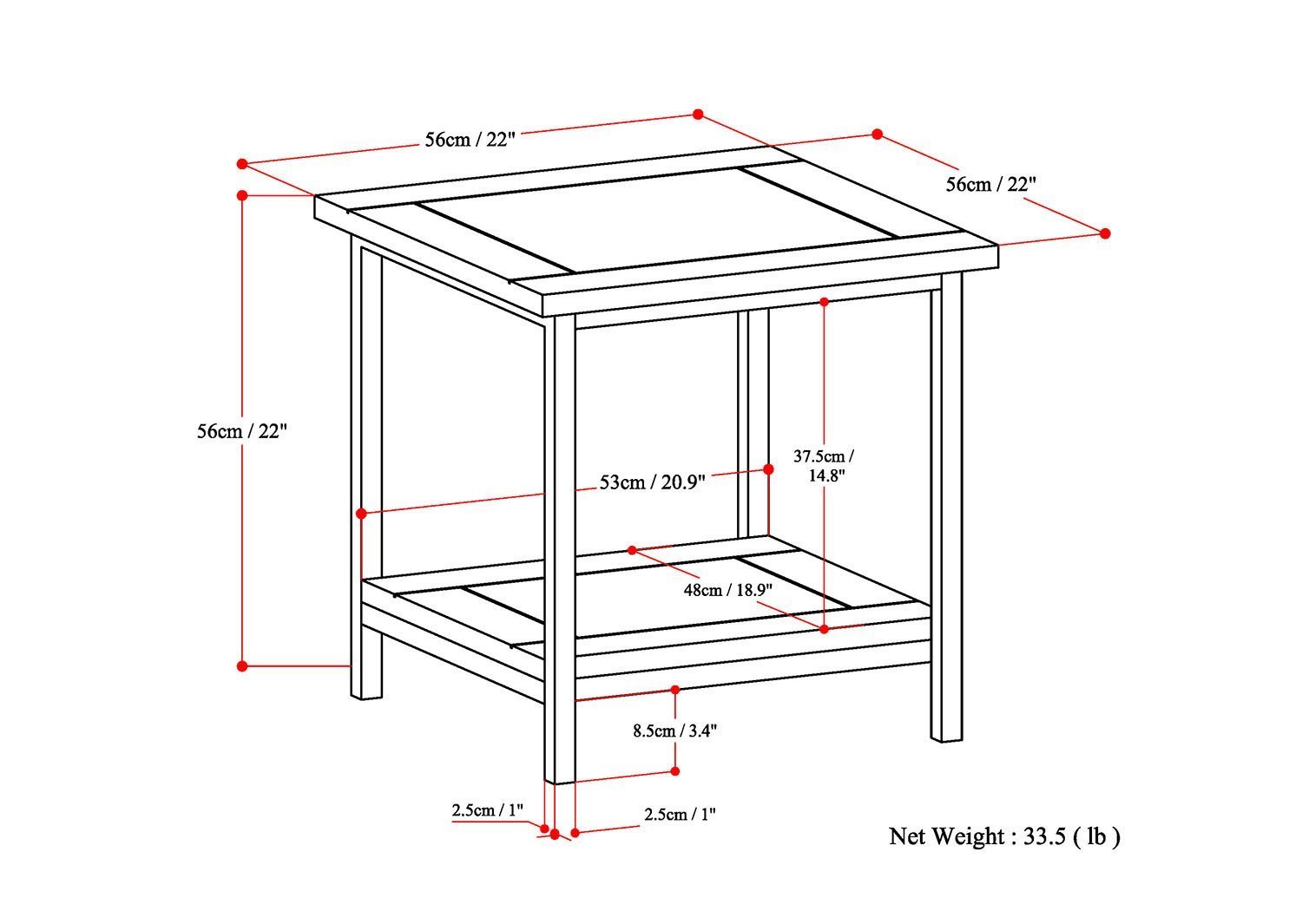 Dark Cognac Brown | Skyler 22 inch End Side Table