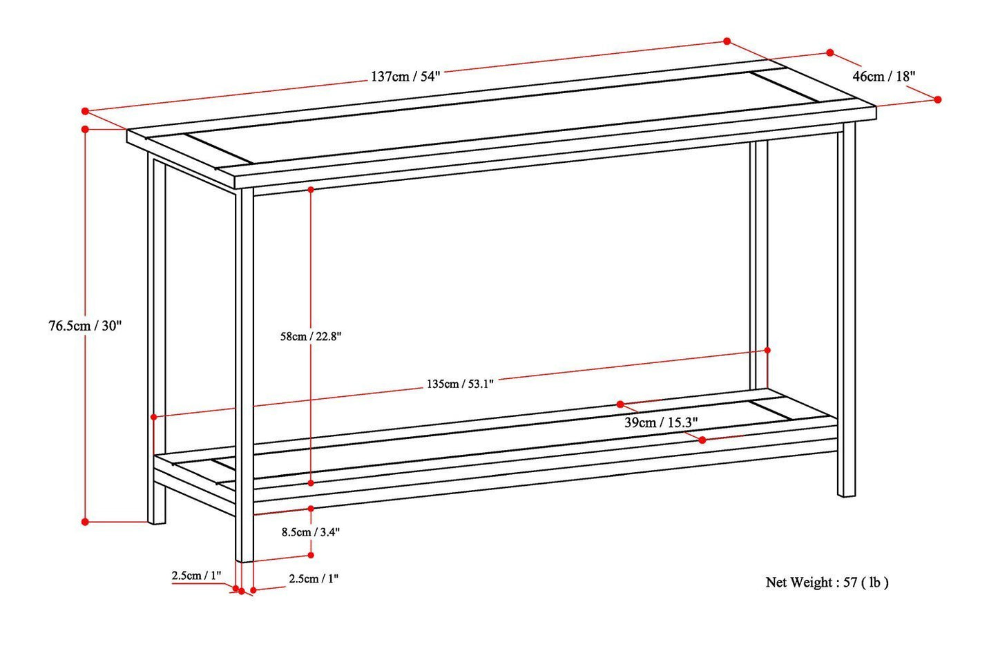 Dark Cognac Brown | Skyler 54 inch Console Sofa Table