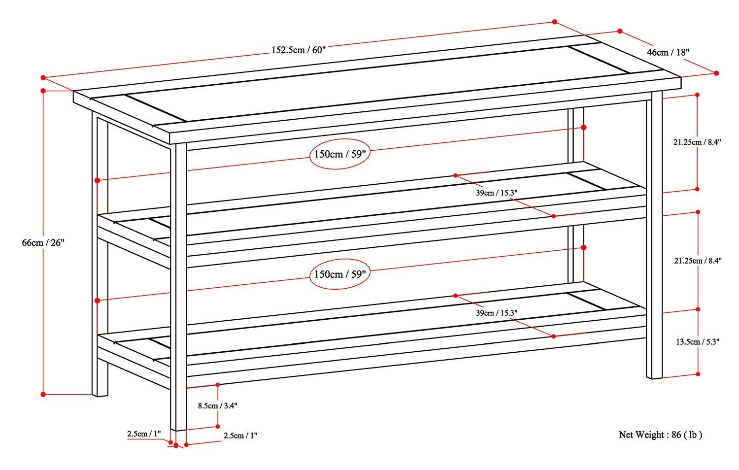 Dark Chestnut Brown | Skyler 60 inch TV Media Stand