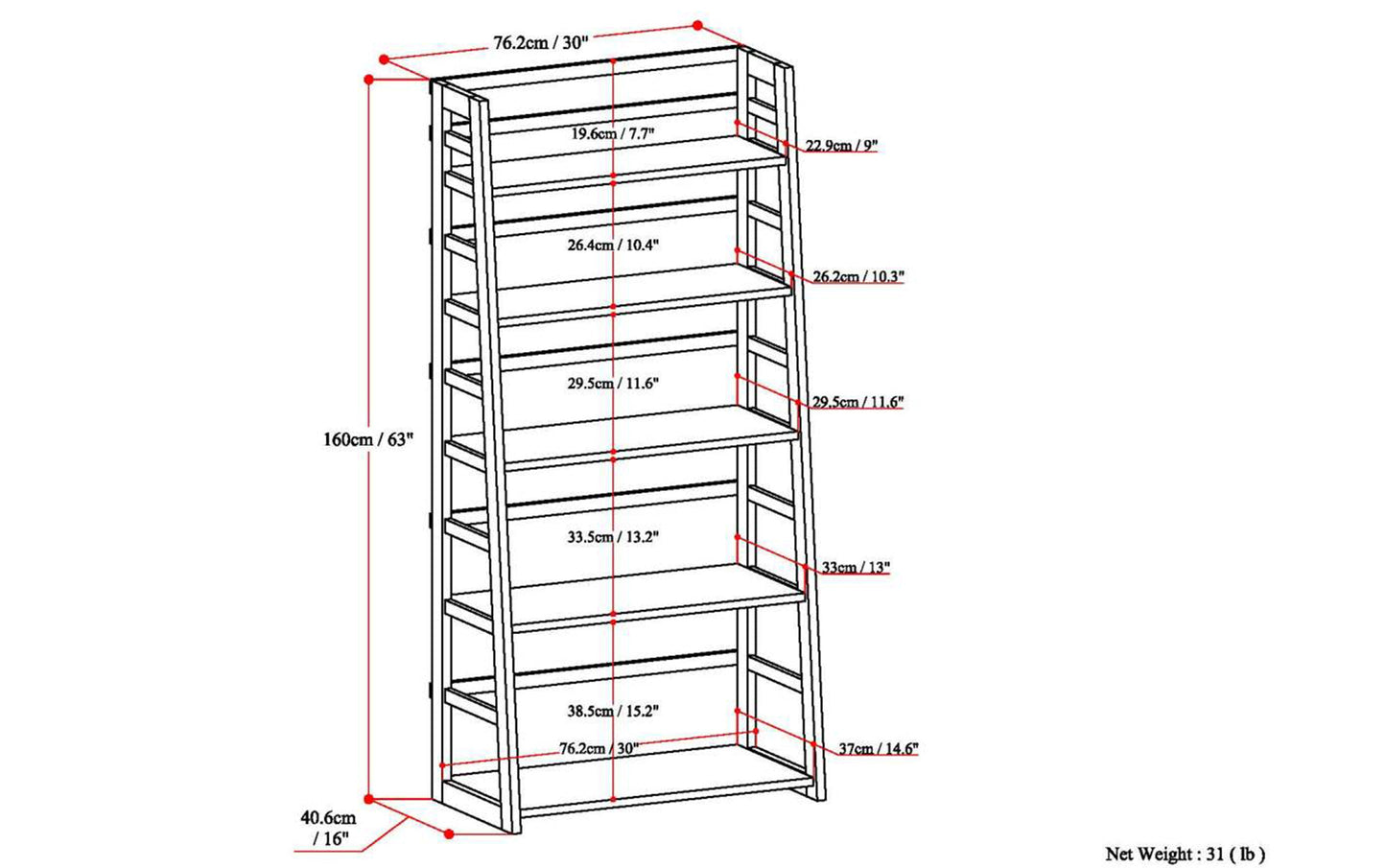 Black | Acadian 30W 5 Shelf Ladder Bookcase (Set of 2)