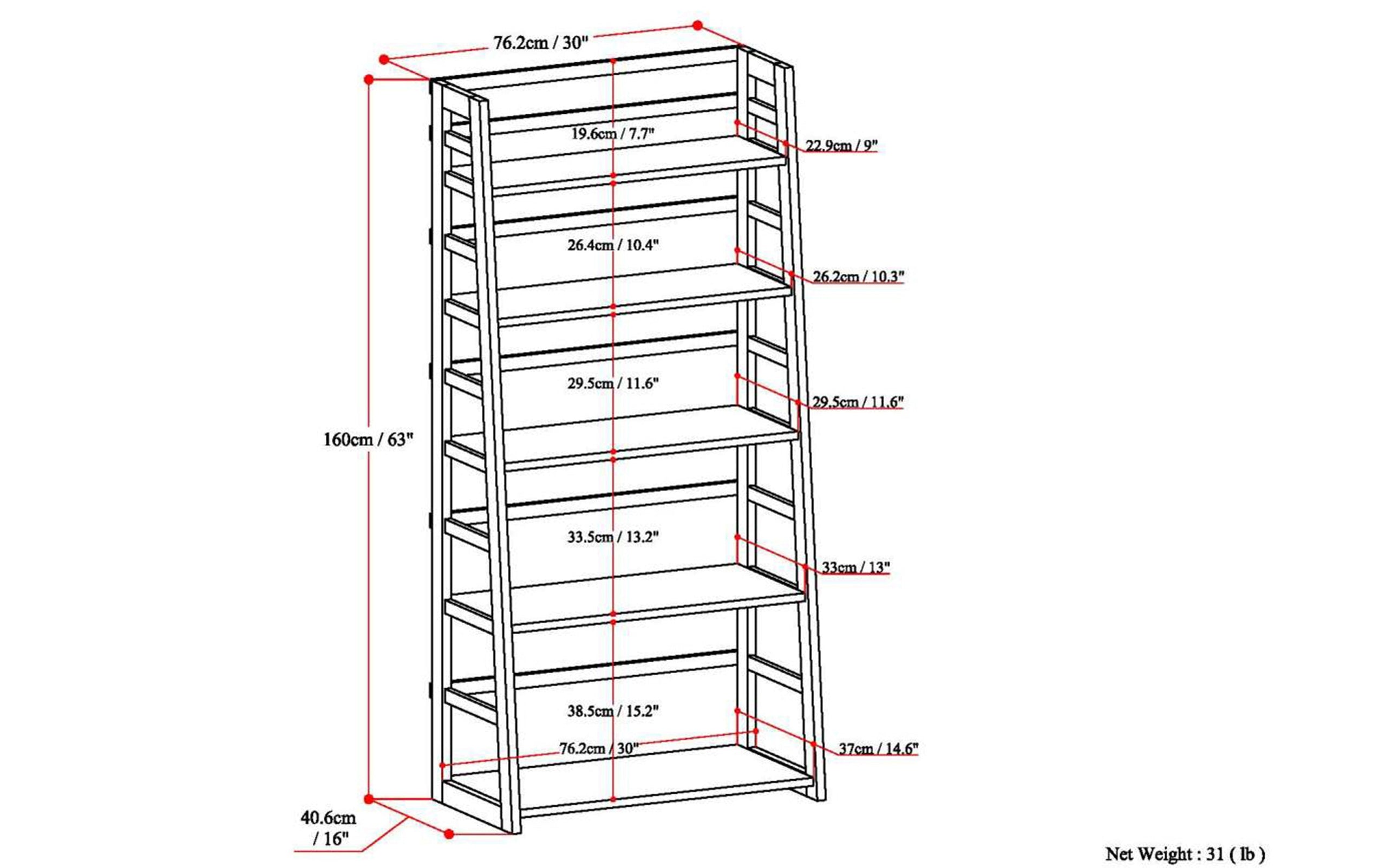 Brunette Brown | Acadian 30W 5 Shelf Ladder Bookcase (Set of 2)