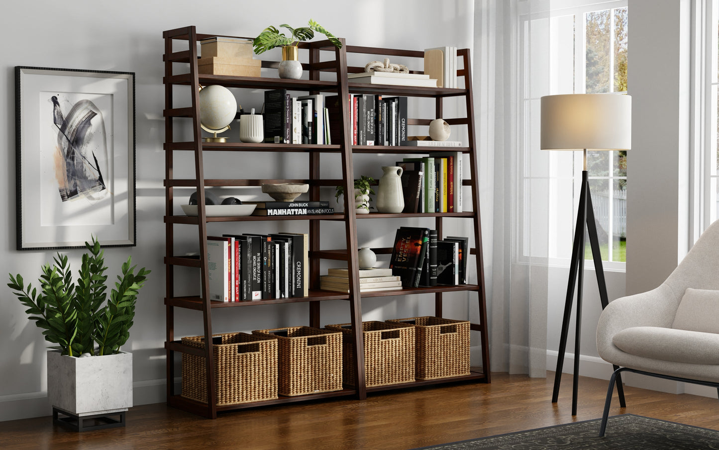 Brunette Brown | Acadian 30W 5 Shelf Ladder Bookcase (Set of 2)