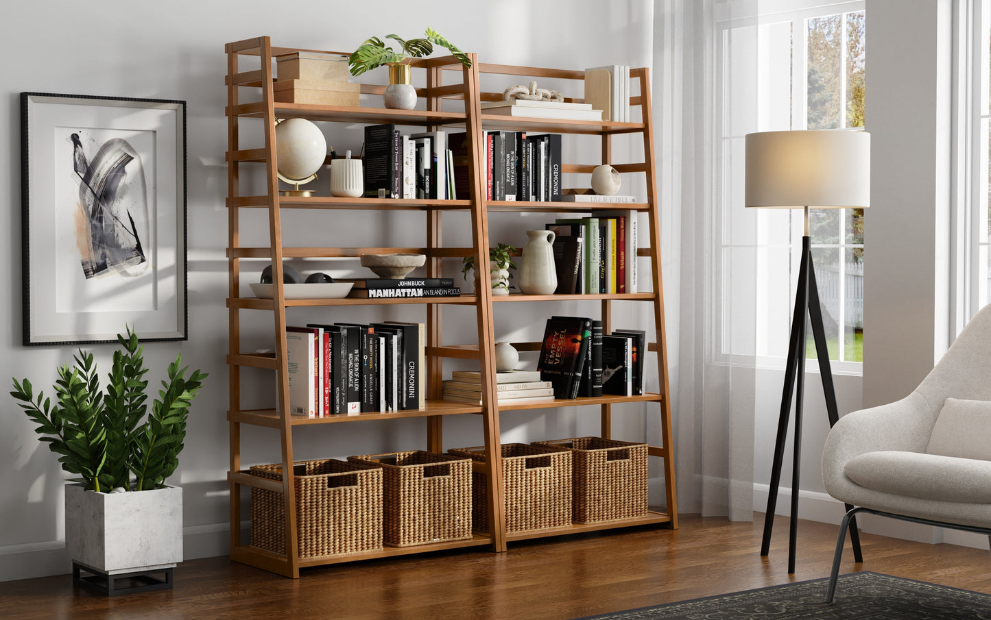 Light Golden Brown | Acadian 30W 5 Shelf Ladder Bookcase (Set of 2)