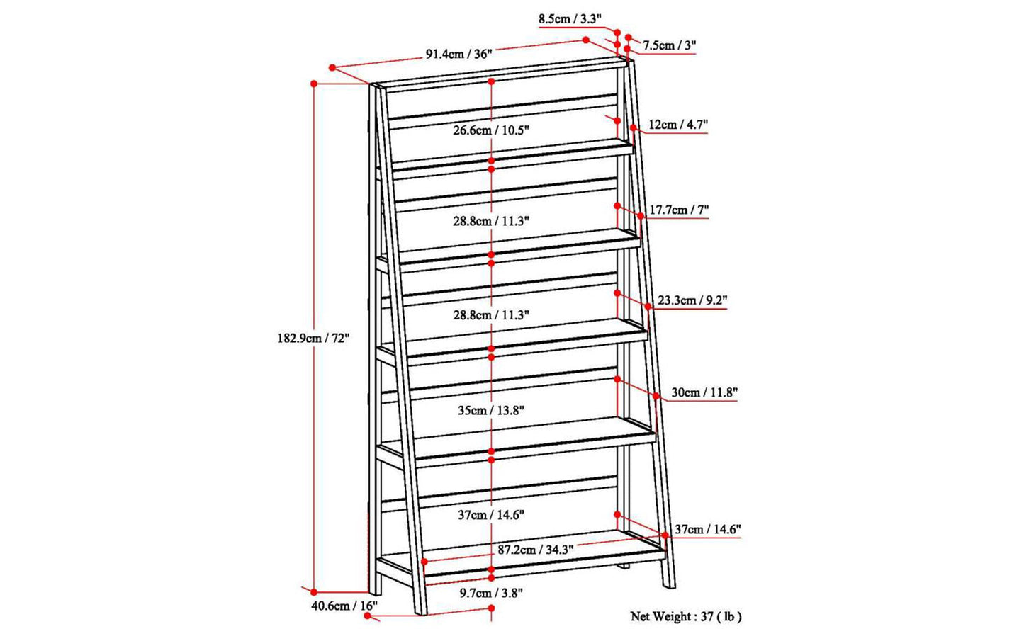 Acadian 36W 5 Shelf Ladder Bookcase (Set of 2)