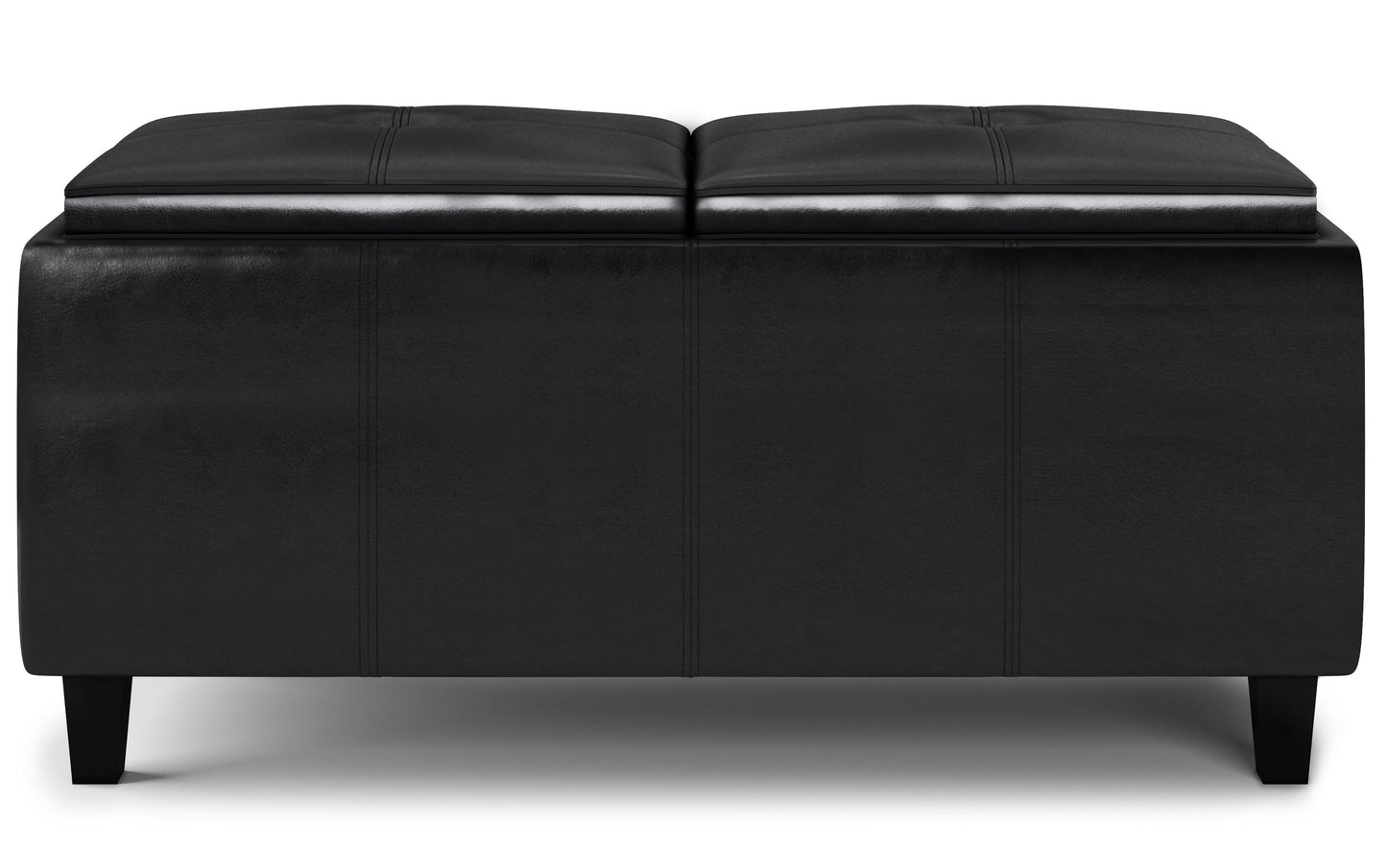 Midnight Black Vegan Leather | Avalon 2 Tray Storage Ottoman