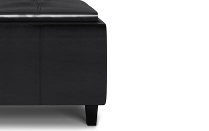 Midnight Black Vegan Leather | Avalon 2 Tray Storage Ottoman