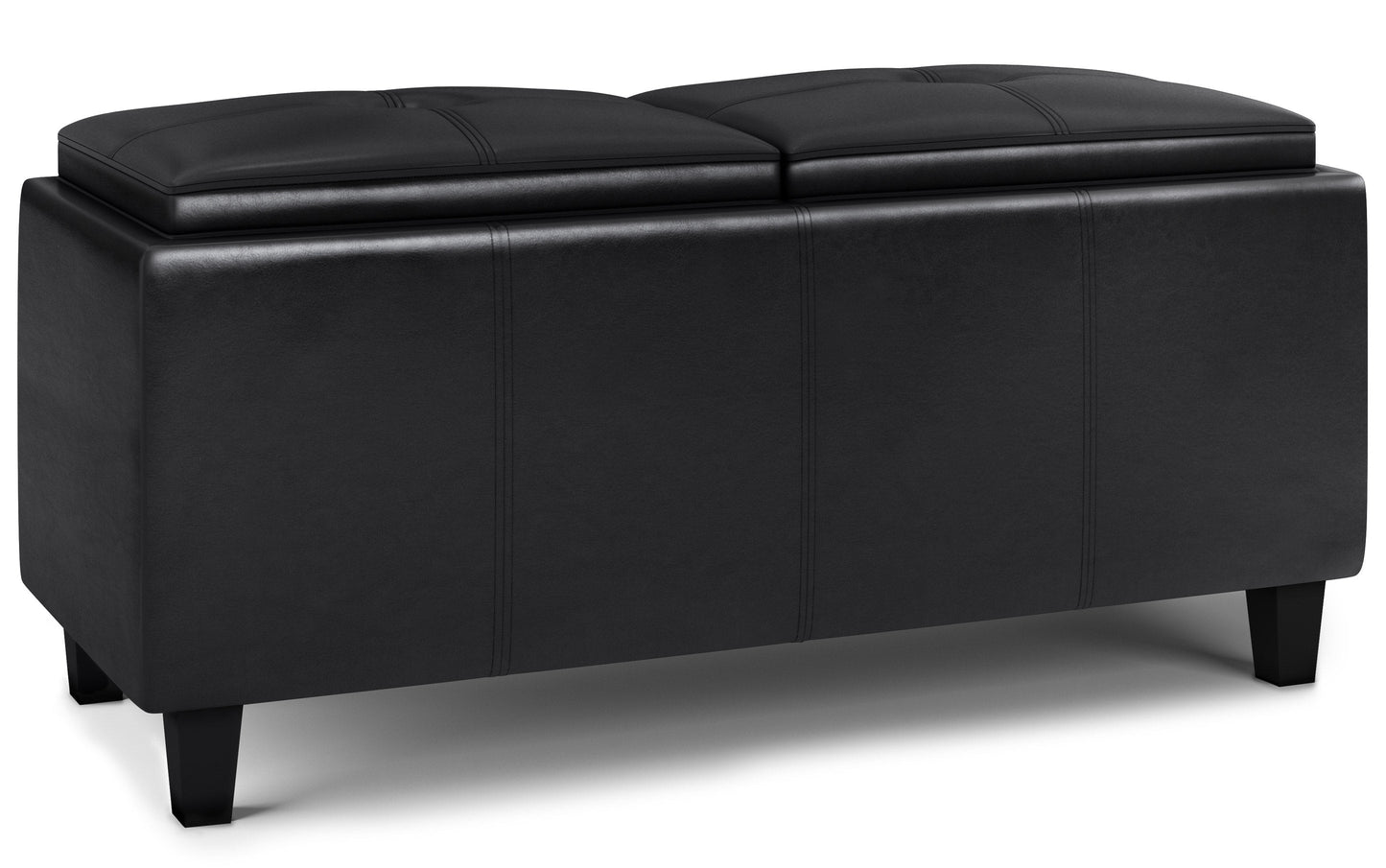 Midnight Black Vegan Leather | Avalon 2 Tray Storage Ottoman