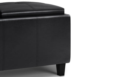 Midnight Black Vegan Leather | Avalon 2 Tray Storage Ottoman