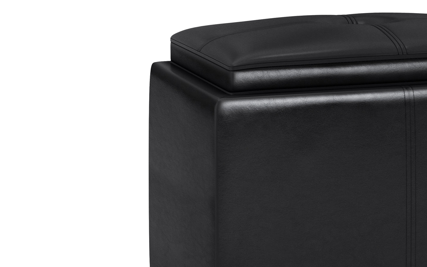 Midnight Black Vegan Leather | Avalon 2 Tray Storage Ottoman