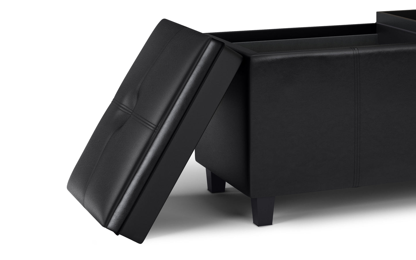 Midnight Black Vegan Leather | Avalon 2 Tray Storage Ottoman