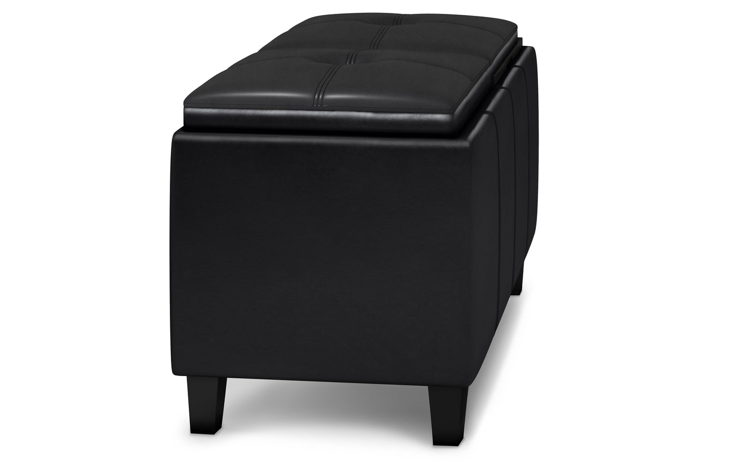 Midnight Black Vegan Leather | Avalon 2 Tray Storage Ottoman