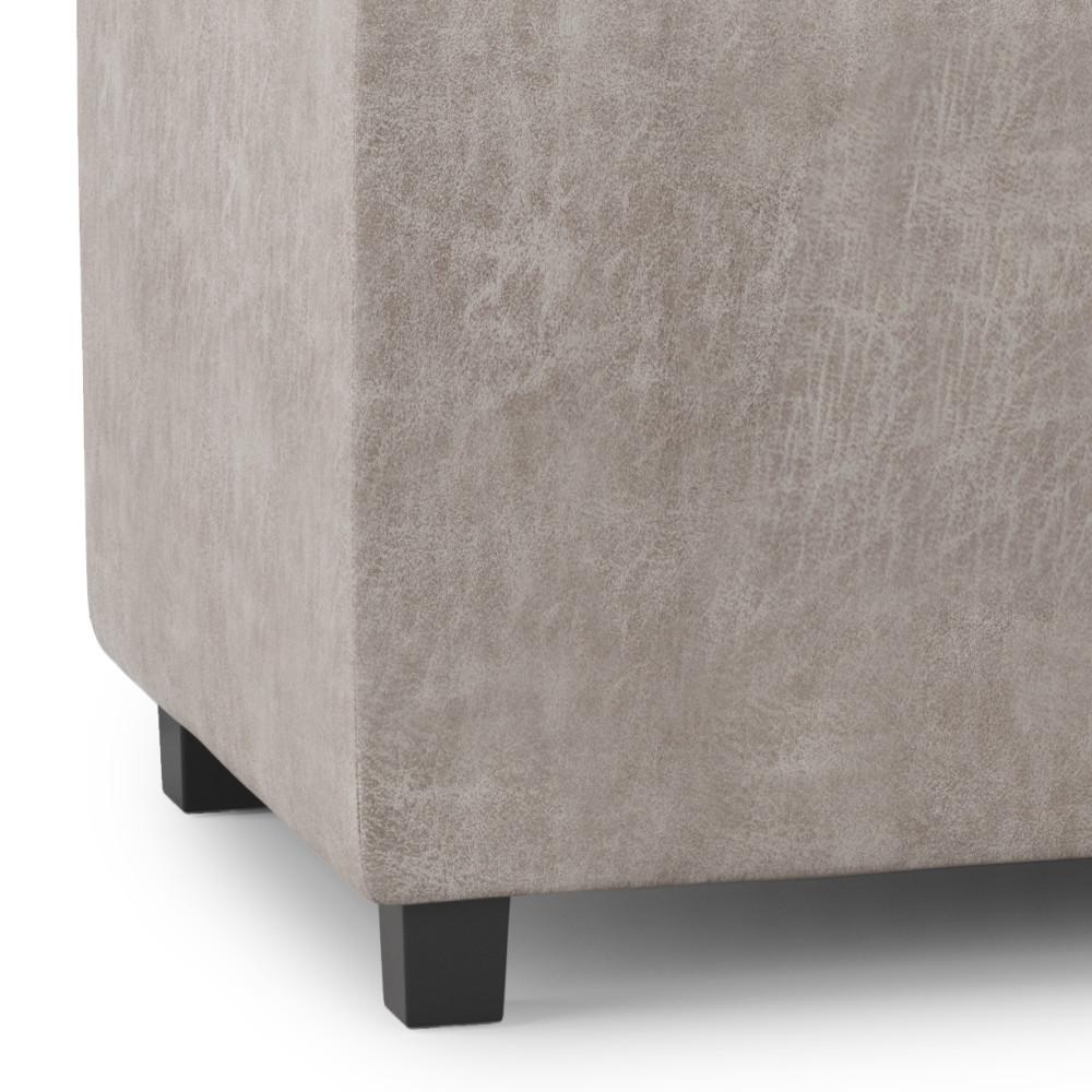 Distressed Grey Taupe Distressed Vegan Leather | Avalon Linen Look Storage Ottoman with Three Trays