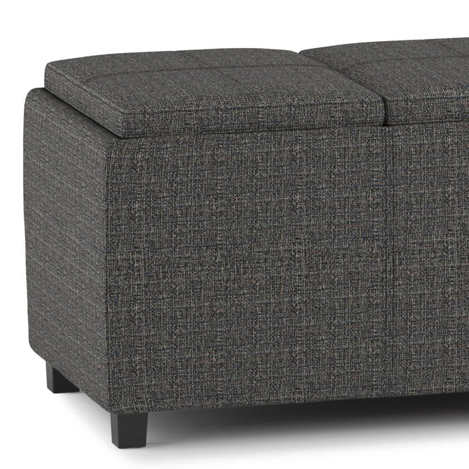 Ebony Tweed Style Fabric | Avalon Linen Look Storage Ottoman with Three Trays