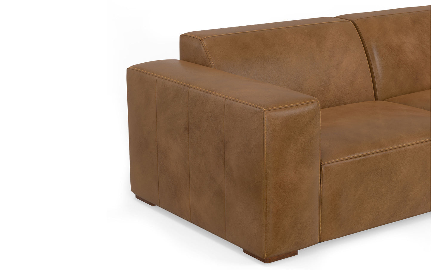 Caramel Brown Genuine Leather | Rex 2 Seater Sofa and Ottoman in Genuine Leather