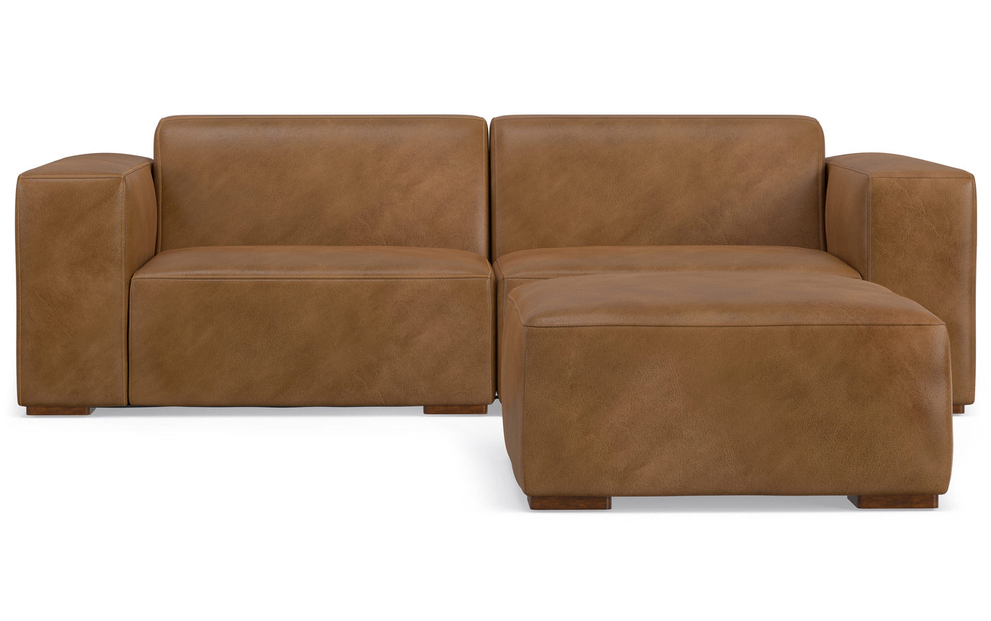 Caramel Brown Genuine Leather | Rex 2 Seater Sofa and Ottoman in Genuine Leather