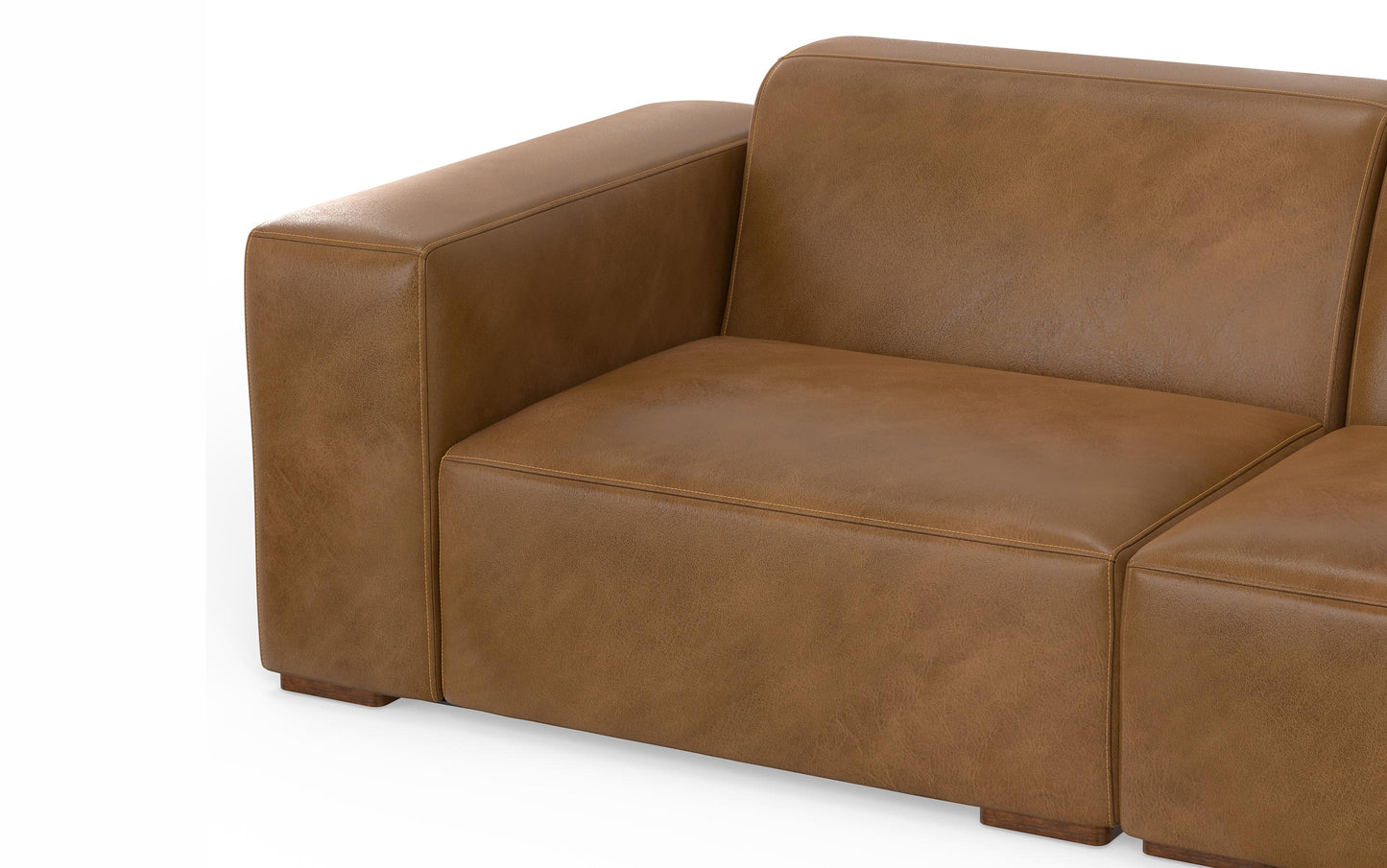 Caramel Brown Genuine Leather | Rex 2 Seater Sofa and Ottoman in Genuine Leather