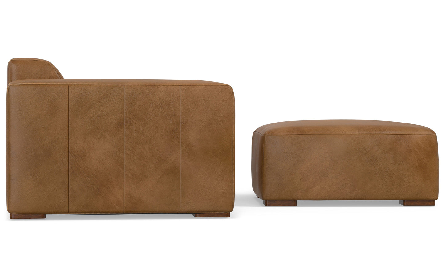 Caramel Brown Genuine Leather | Rex 2 Seater Sofa and Ottoman in Genuine Leather