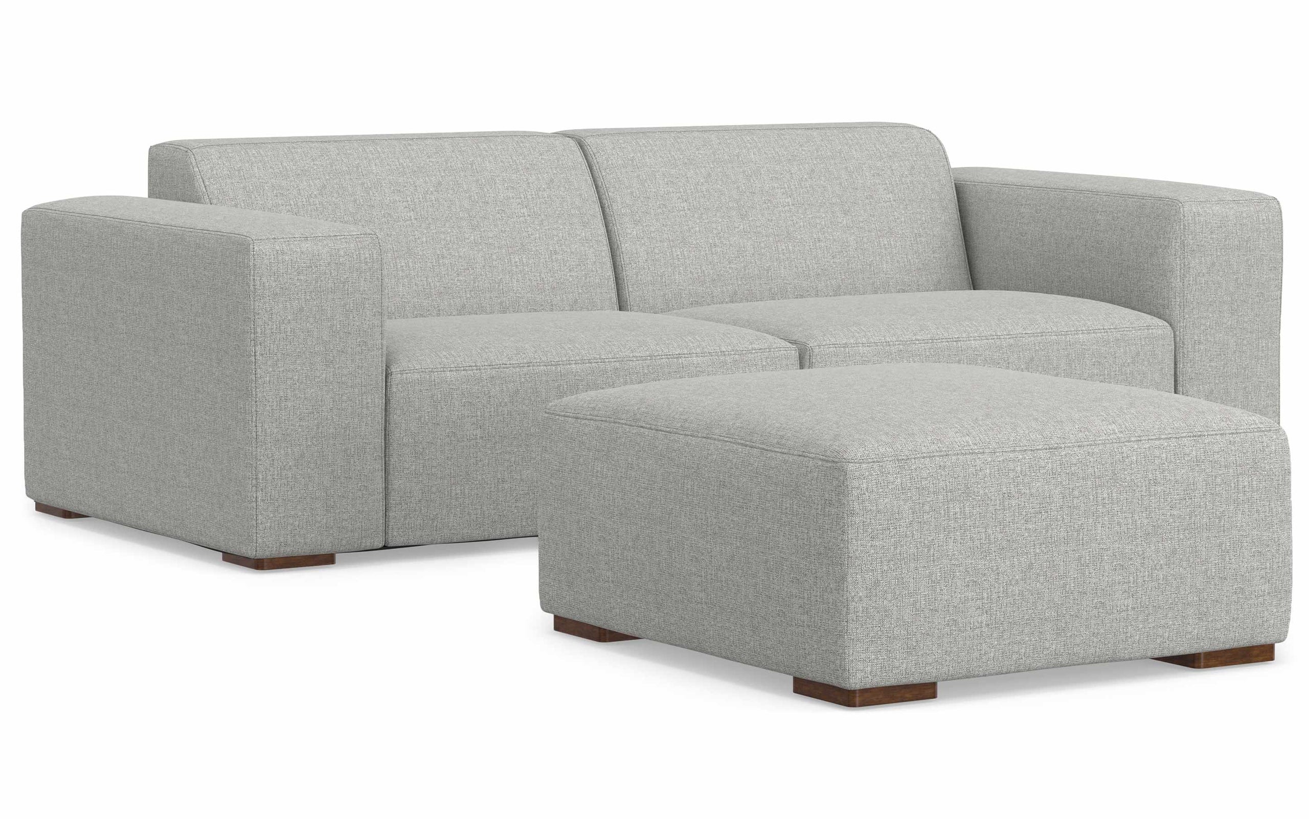 Pale Grey Performance Fabric | Rex 2 Seater Sofa and Ottoman in Performance Fabric