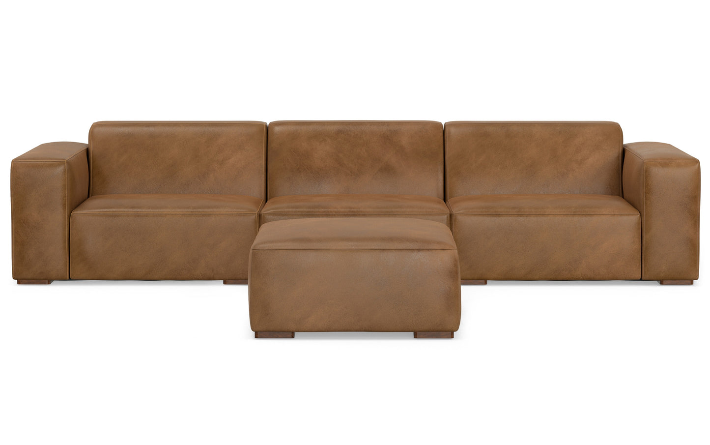 Caramel Brown Genuine Leather | Rex 3 Seater Sofa and Ottoman in Genuine Leather